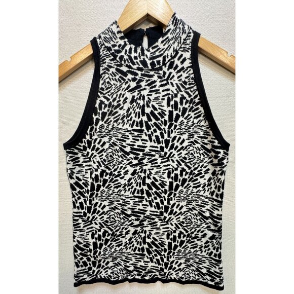 White House Black Market Women's Jacquard Halter Neck Sweater Size S Black White - Picture 1 of 11
